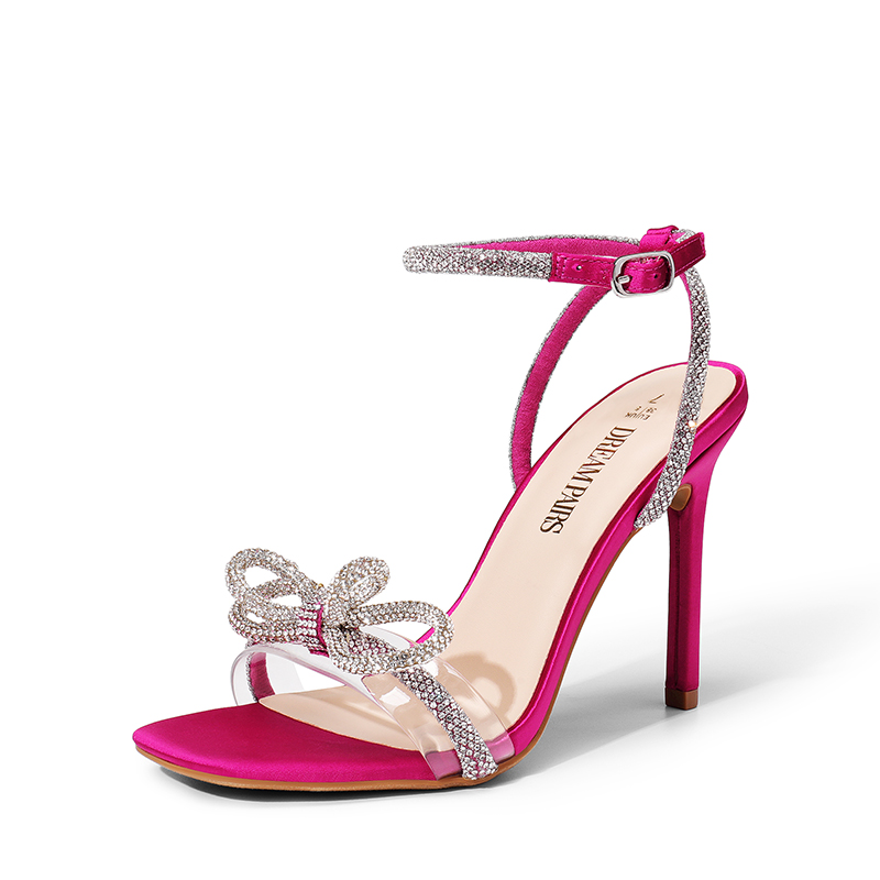 DREAM PAIRS Bowknots Square Toe Rhinestone Heels