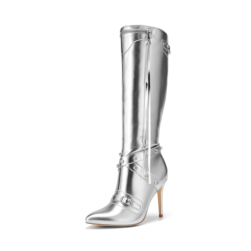 DREAM PAIRS Studded Cross over Strap Stiletto Heel Boots — view 1