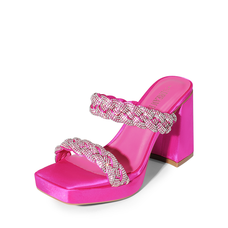 DREAM PAIRS Rhinestone Braided Strap Heel Sandals