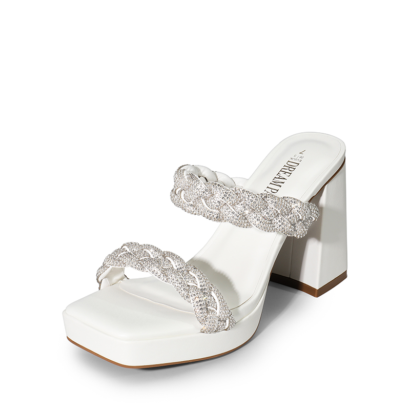 DREAM PAIRS Rhinestone Braided Strap Heel Sandals