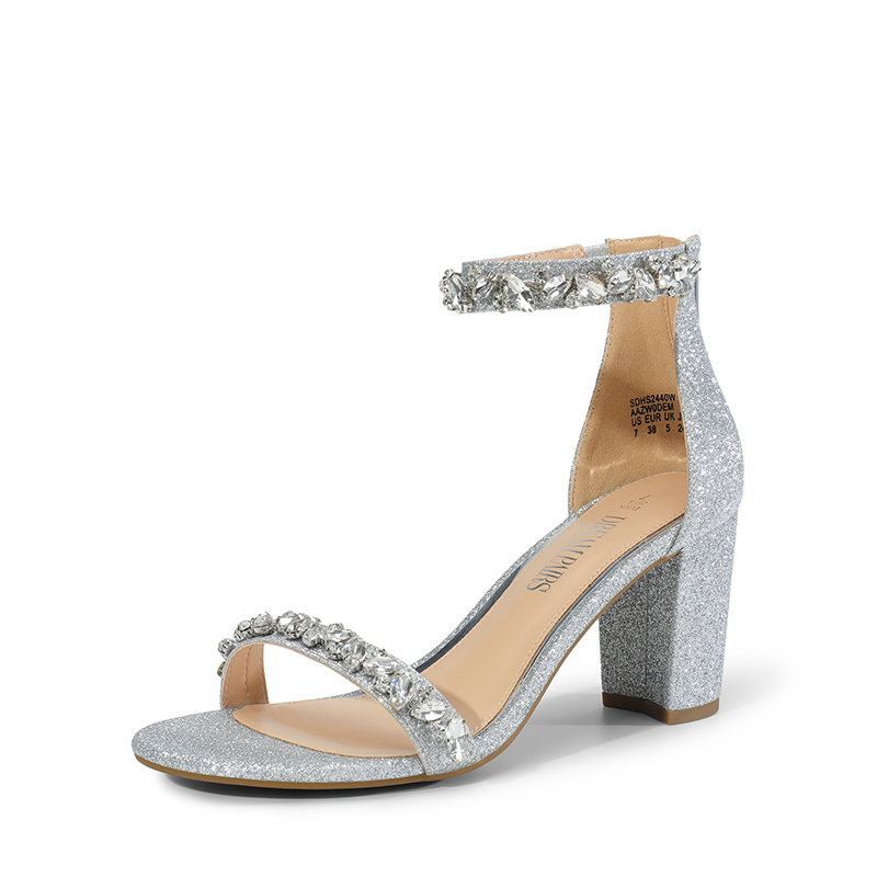 DREAM PAIRS Ankle Strap Rhinestone Chunky Heel Sandals — view 1