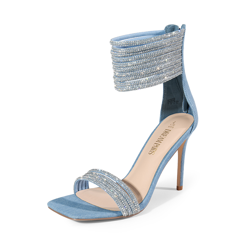 DREAM PAIRS Sparkling Rhinestone Straps Heeled Sandals