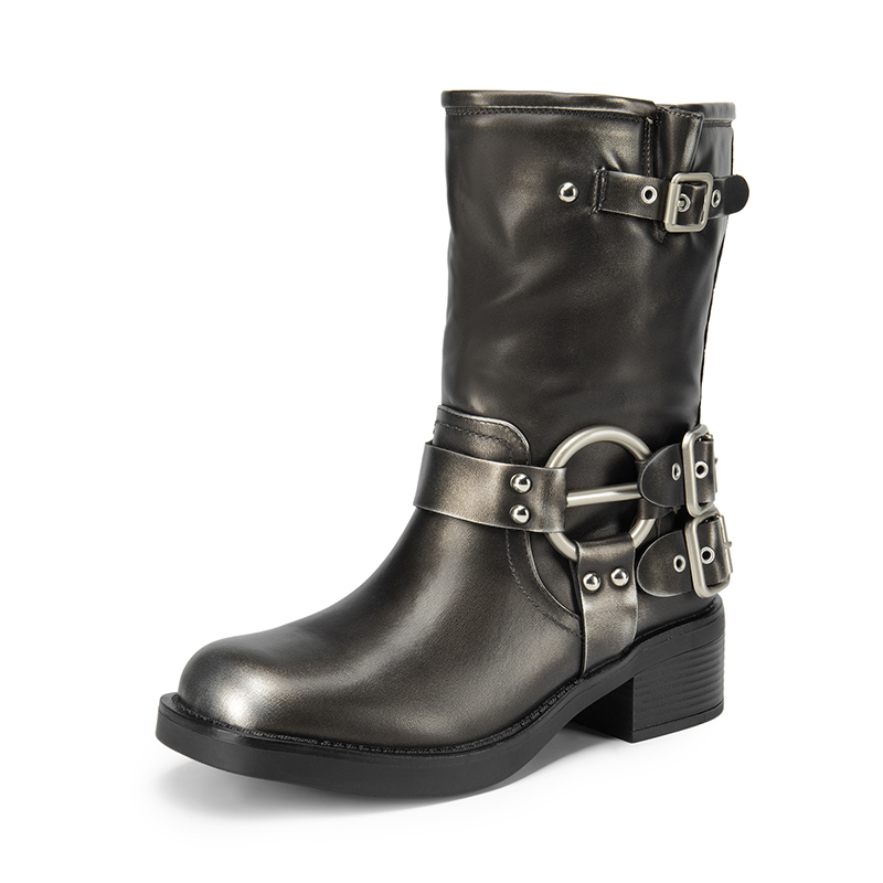 DREAM PAIRS Buckles Motorcycle Mid Calf Boots
