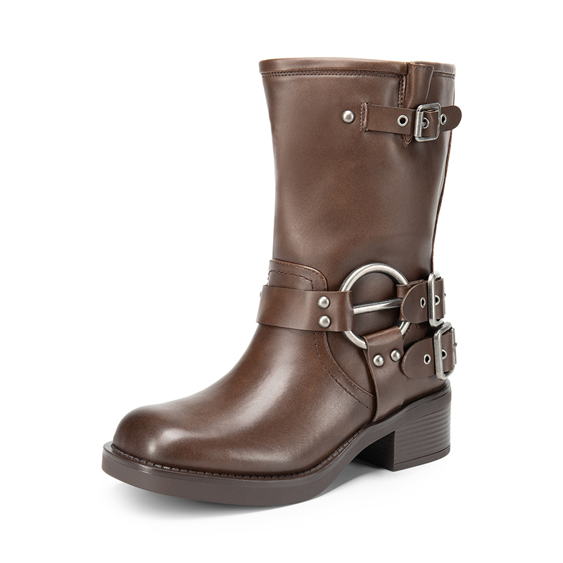 DREAM PAIRS Buckles Motorcycle Mid Calf Boots — view 1