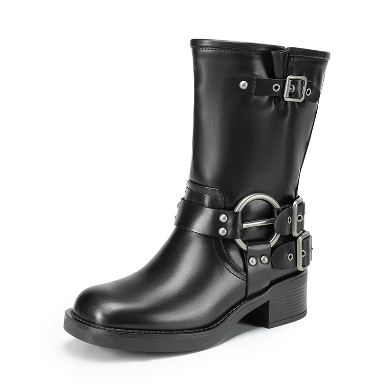 DREAM PAIRS Buckles Motorcycle Mid Calf Boots