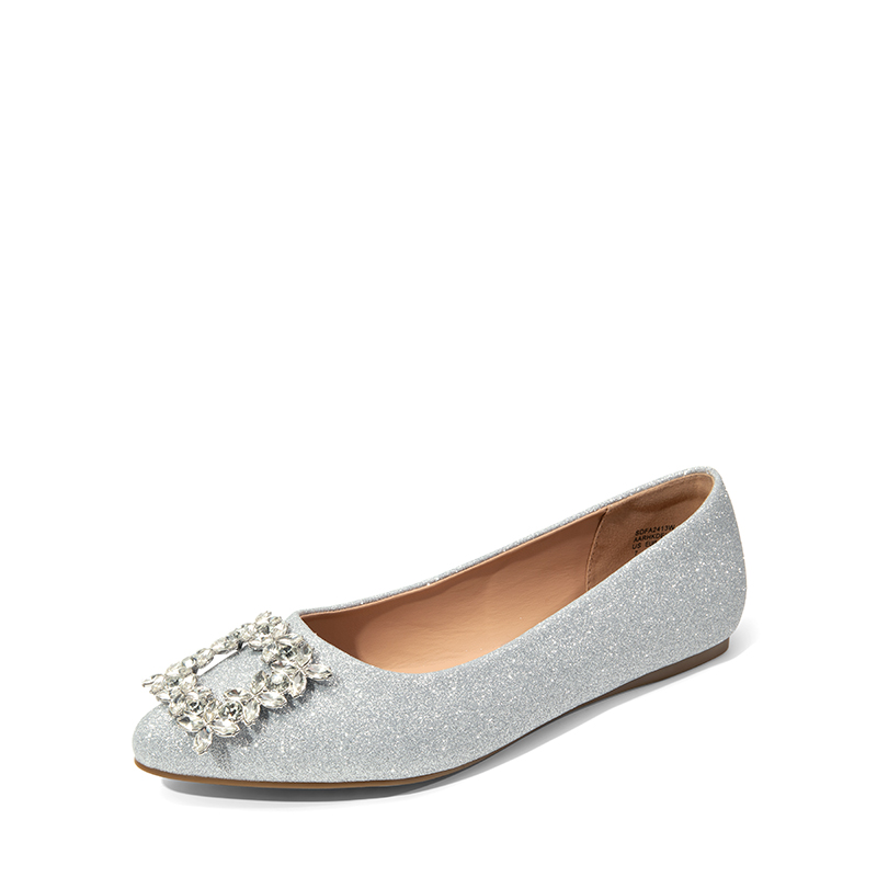 DREAM PAIRS Rhinestone Square Buckle Flats