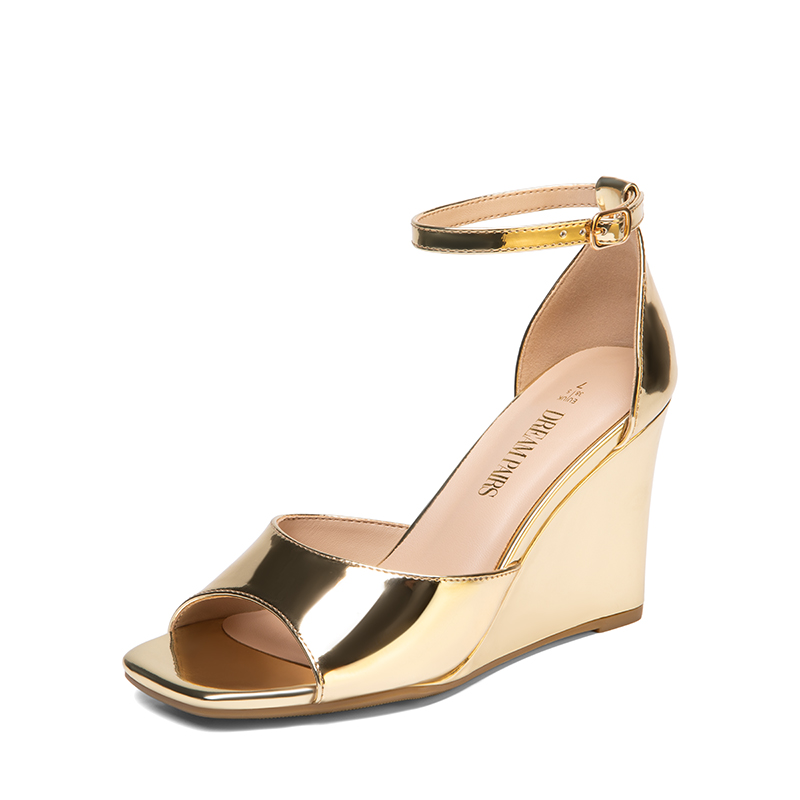 DREAM PAIRS Square Toe Buckle Strap Wedge Sandals — view 1