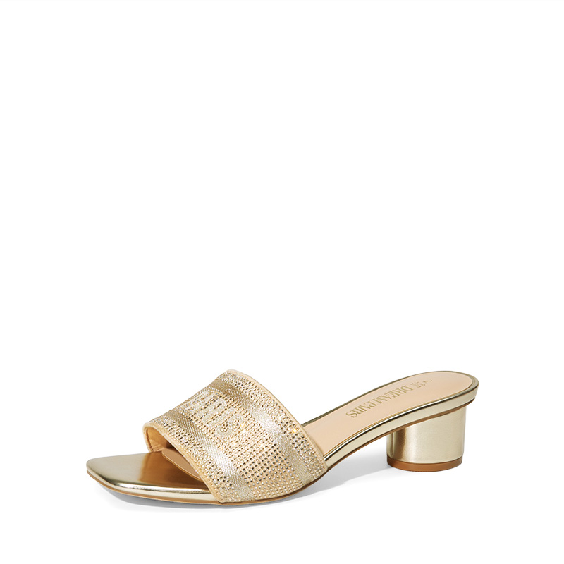 DREAM PAIRS Jacquard Cylindrical Heel Slide Sandals