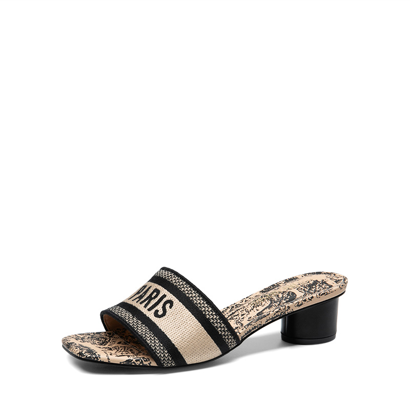 DREAM PAIRS Jacquard Cylindrical Heel Slide Sandals
