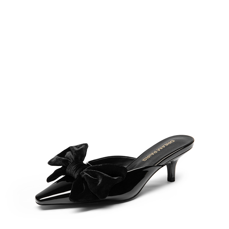 DREAM PAIRS Velvet Bow Kitten Heeled Mules — view 1