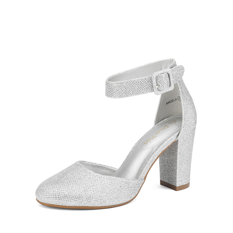 DREAM PAIRS Round Toe Chunky Heel Pumps