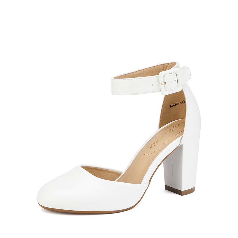 DREAM PAIRS Round Toe Chunky Heel Pumps