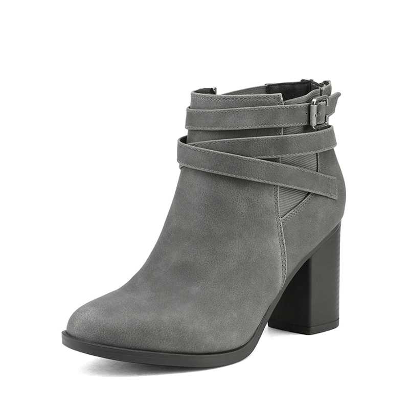 DREAM PAIRS Stacked Mid Heel Chunky Ankle Booties