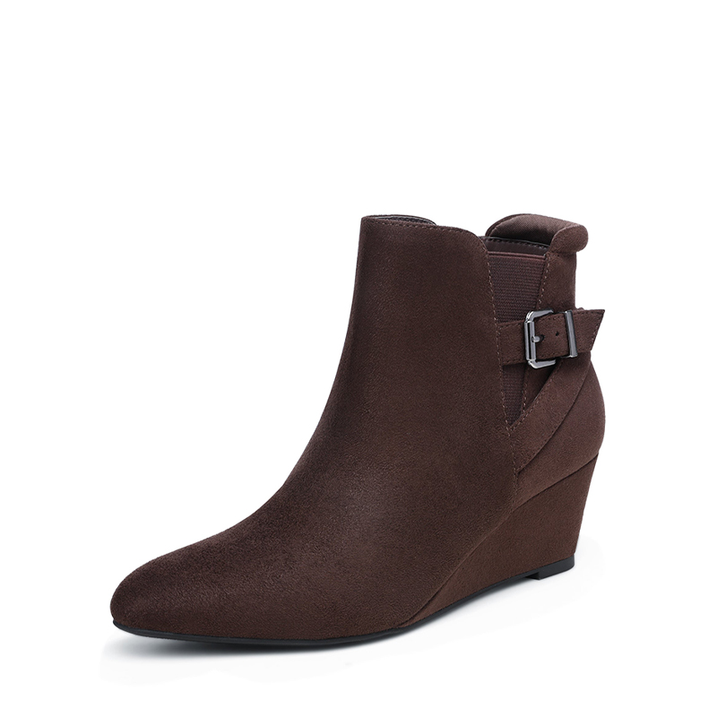 DREAM PAIRS Pointed Toe Wedge Heel Ankle Booties