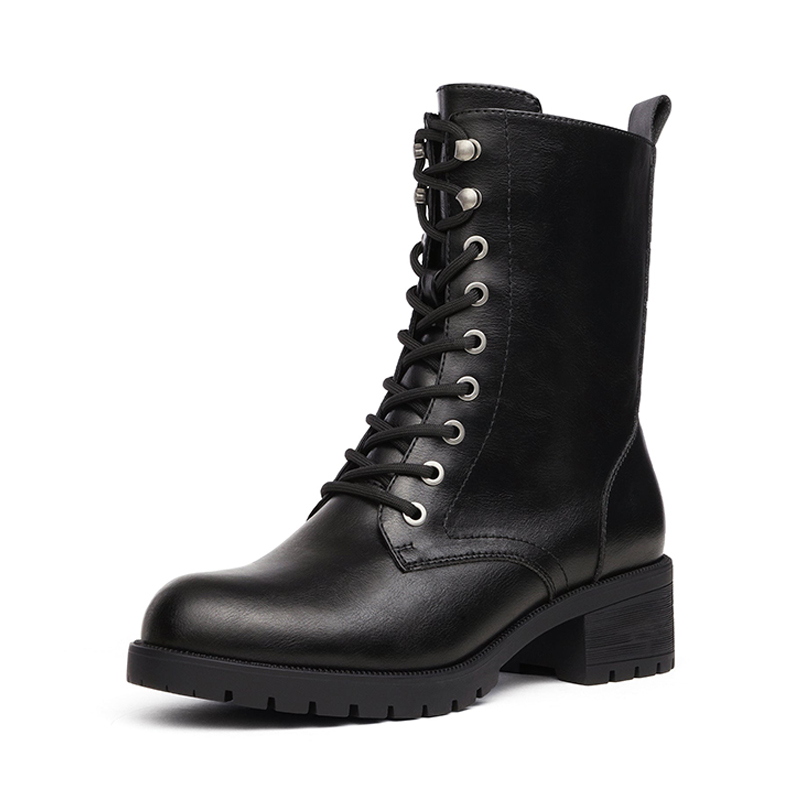 DREAM PAIRS Mid Calf Chunky Lace Up Boots — view 1
