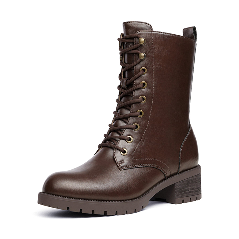 DREAM PAIRS Mid Calf Chunky Lace Up Boots