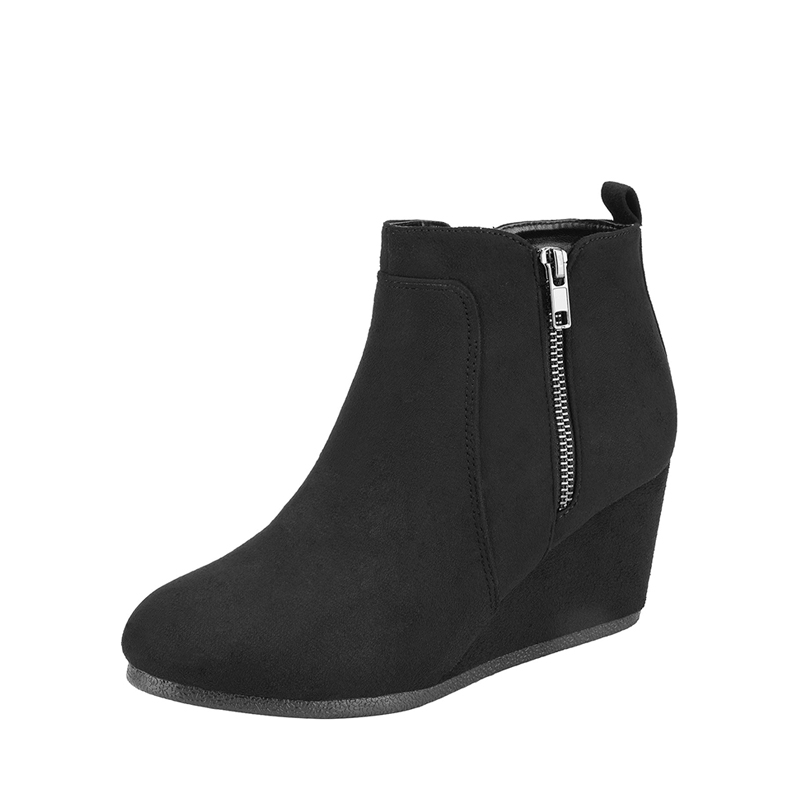 DREAM PAIRS Pointed Toe Suede Wedge Bootie