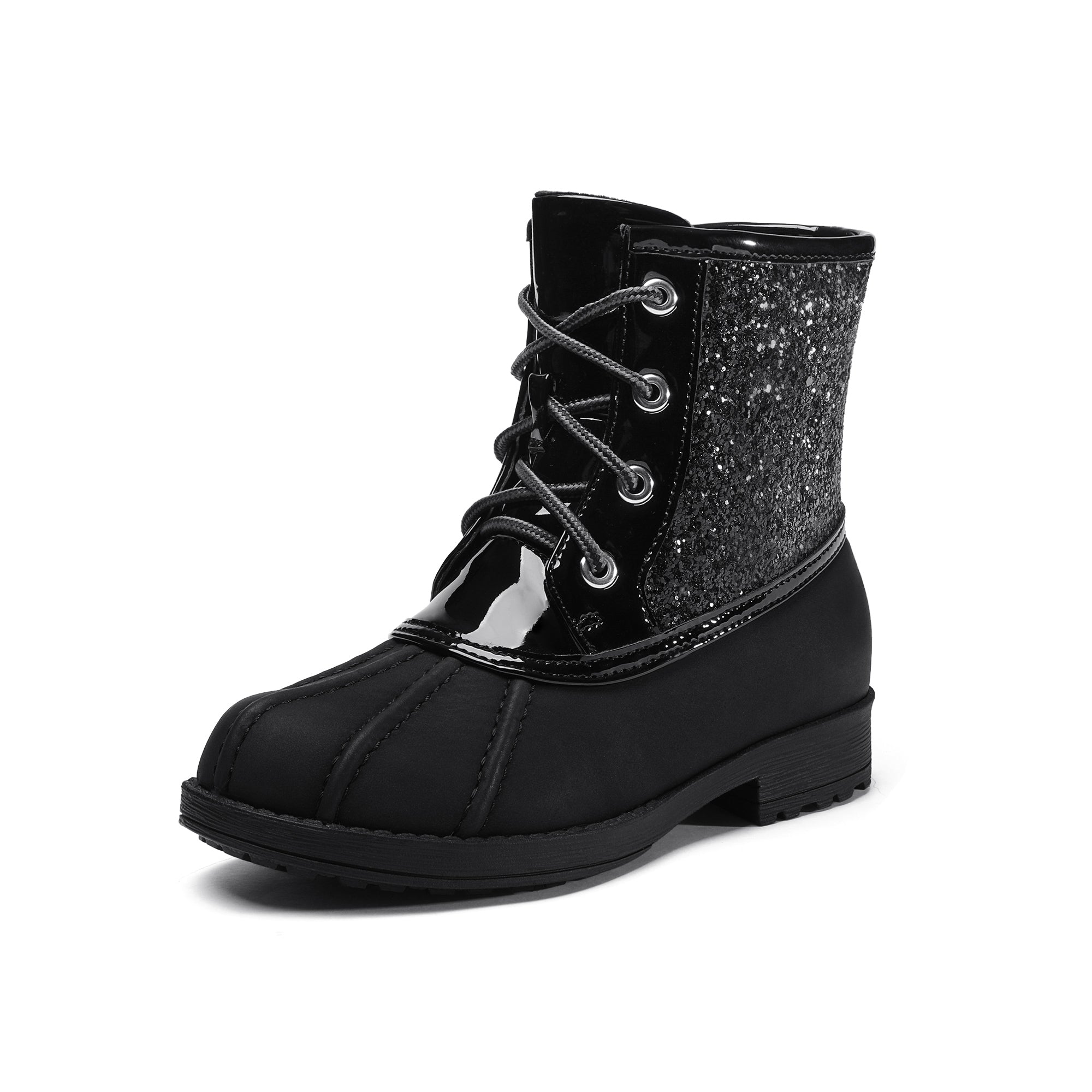 DREAM PAIRS Girls Side Zipper Leather Glitter Boots