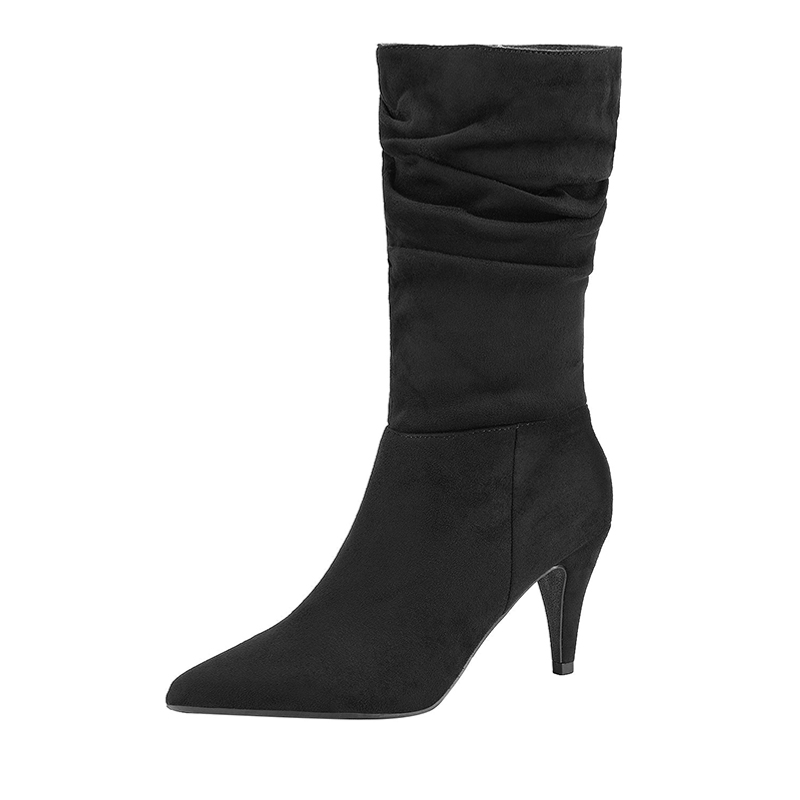DREAM PAIRS Mid Calf Pointed Toe High Heel Boots