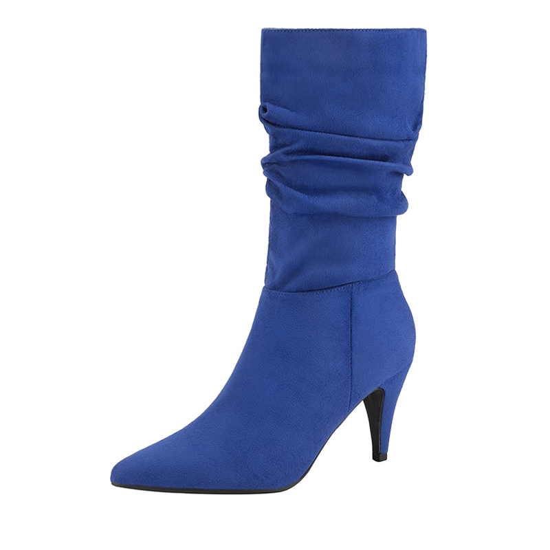 DREAM PAIRS Mid Calf Pointed Toe High Heel Boots