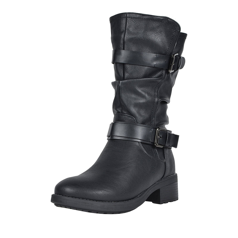 DREAM PAIRS Faux Fur Mid Calf Winter Riding Boots — view 1