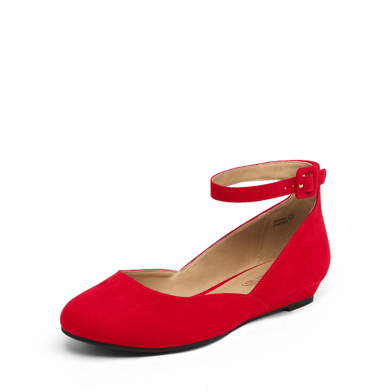 DREAM PAIRS Comfortable Ankle Strap Low Wedge Flats
