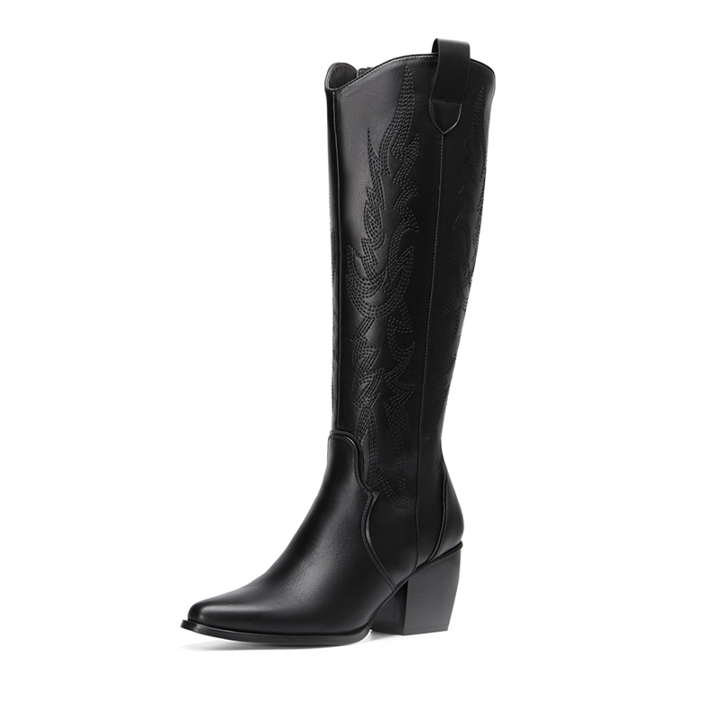 DREAM PAIRS Dallas Embroidered Western Cowboy Knee High Boots — view 1