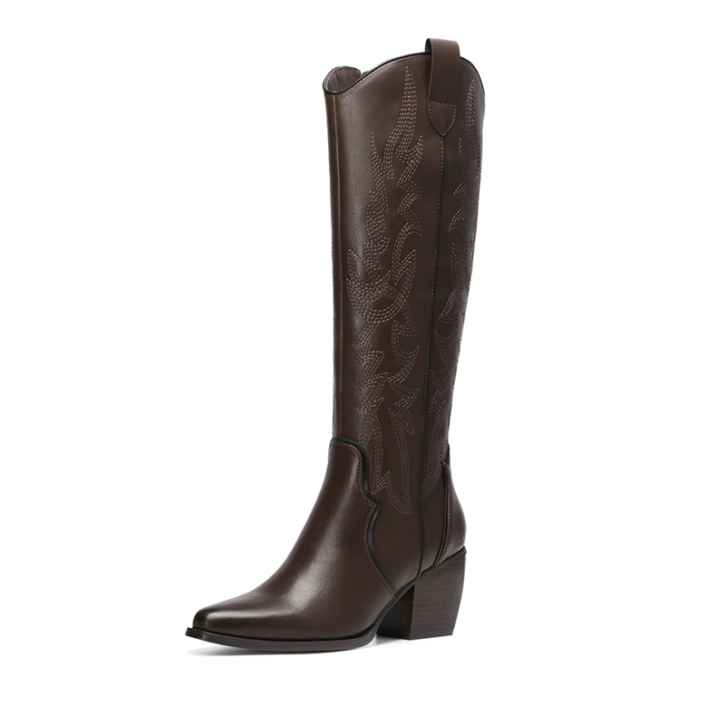 DREAM PAIRS Dallas Embroidered Western Cowboy Knee High Boots