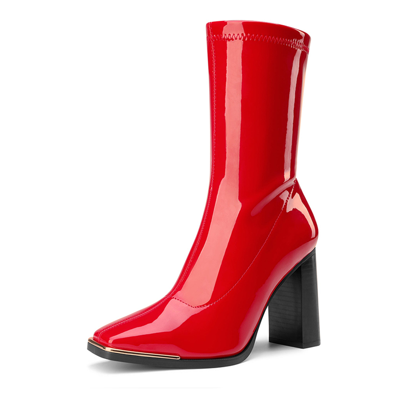 DREAM PAIRS Chunky Square Toe Mid Calf Boots