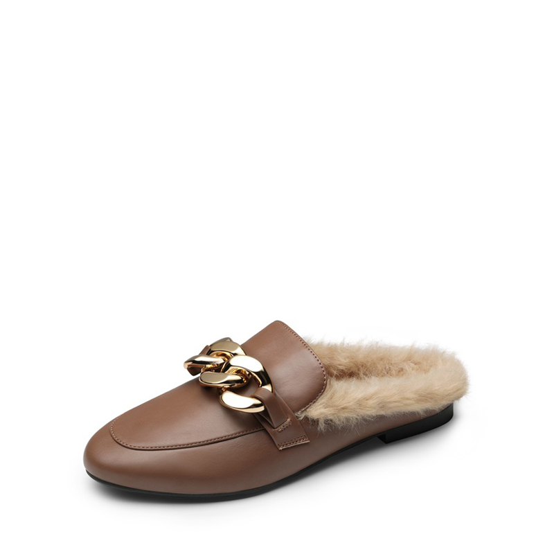 DREAM PAIRS Chain Closed Toe Fur Lined Mules — view 1