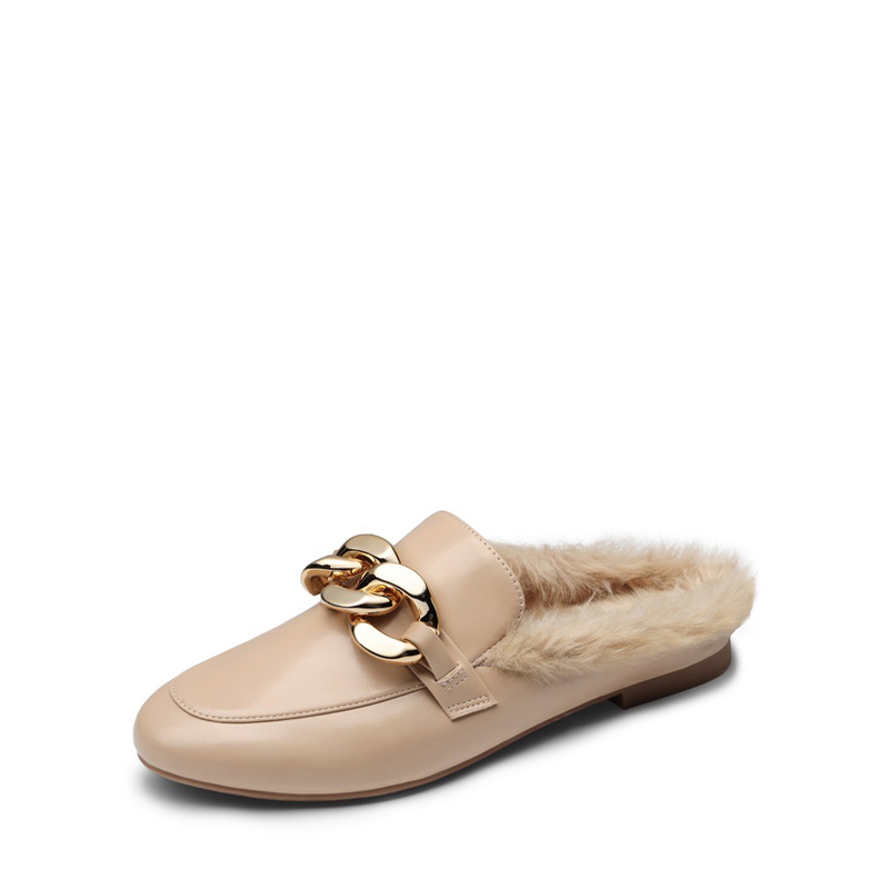 DREAM PAIRS Chain Closed Toe Fur Lined Mules