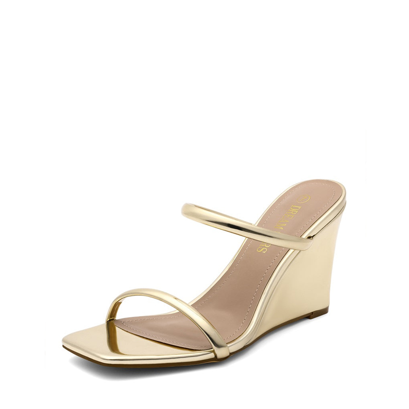DREAM PAIRS Square Toe Double Wedge Sandals
