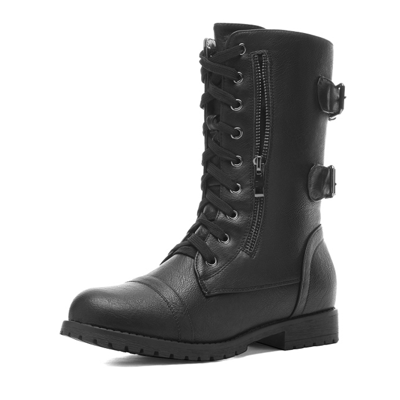 DREAM PAIRS Faux Fur Mid Calf Combat Boots — view 1