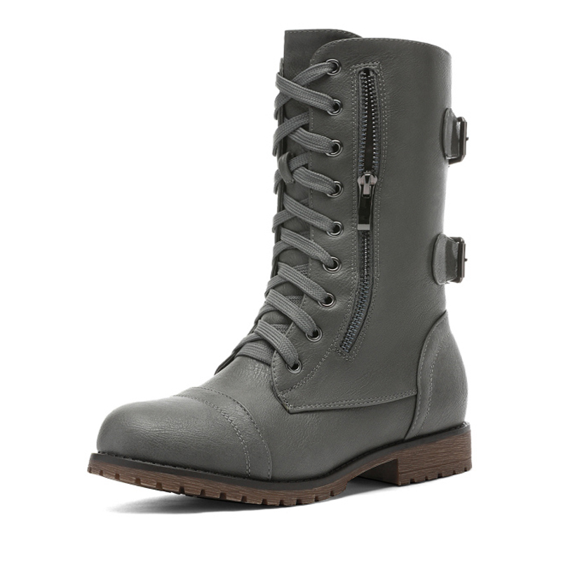 DREAM PAIRS Faux Fur Mid Calf Combat Boots