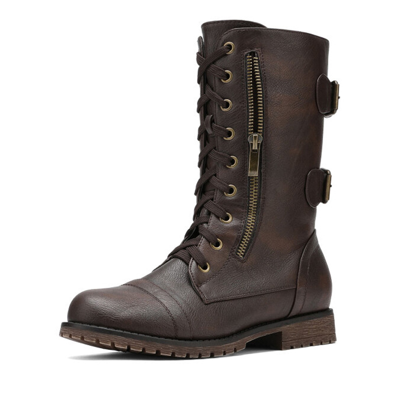 DREAM PAIRS Utilitarian Ankle Mid Calf Combat Boots