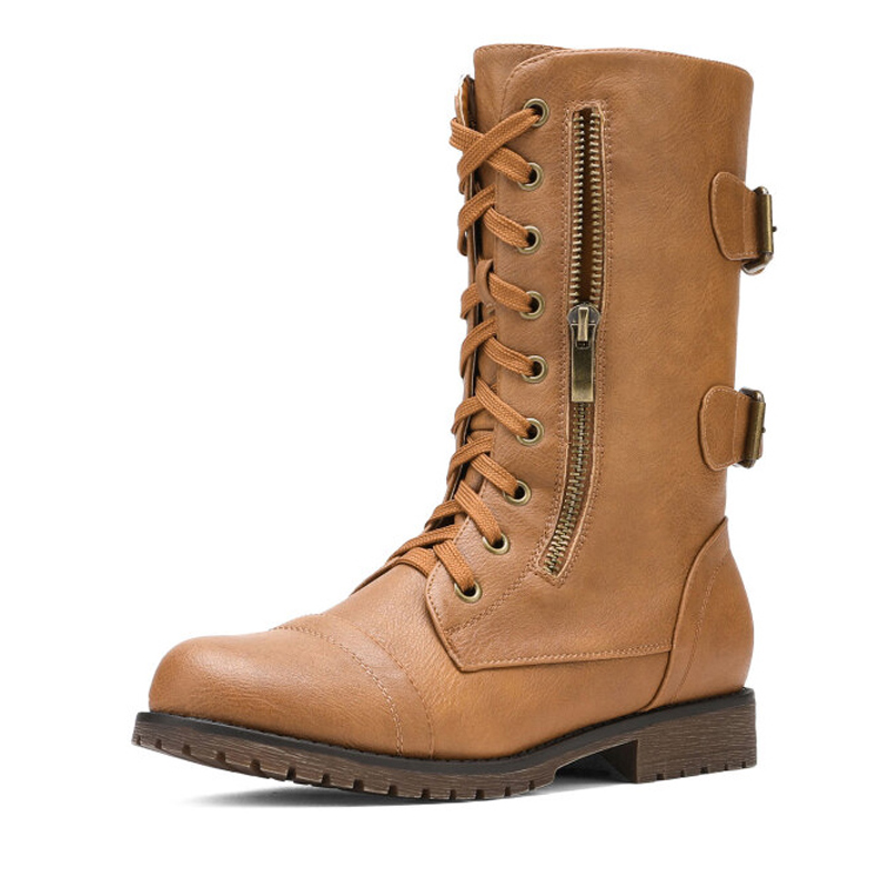 DREAM PAIRS Utilitarian Ankle Mid Calf Combat Boots