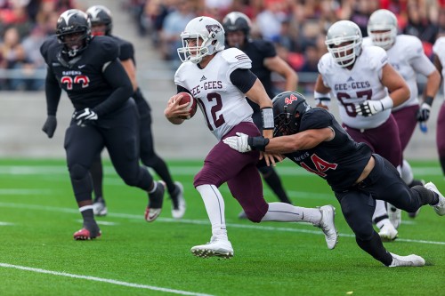University of Ottawa Gee-Gees vs. Carleton University Ravens during the annual Panda Game, OUA football action at TD Place in Ottawa, Ontario, Canada, 20 September, 2014. Photo by Richard A. Whittaker. (http://richardawhittaker.ca) [IMG_4374.CR2]