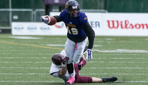 Kurleigh Gittens Jr. scored two of Laurier's touchdown on Saturday against McMaster (Photo Credit: Kha Vo)