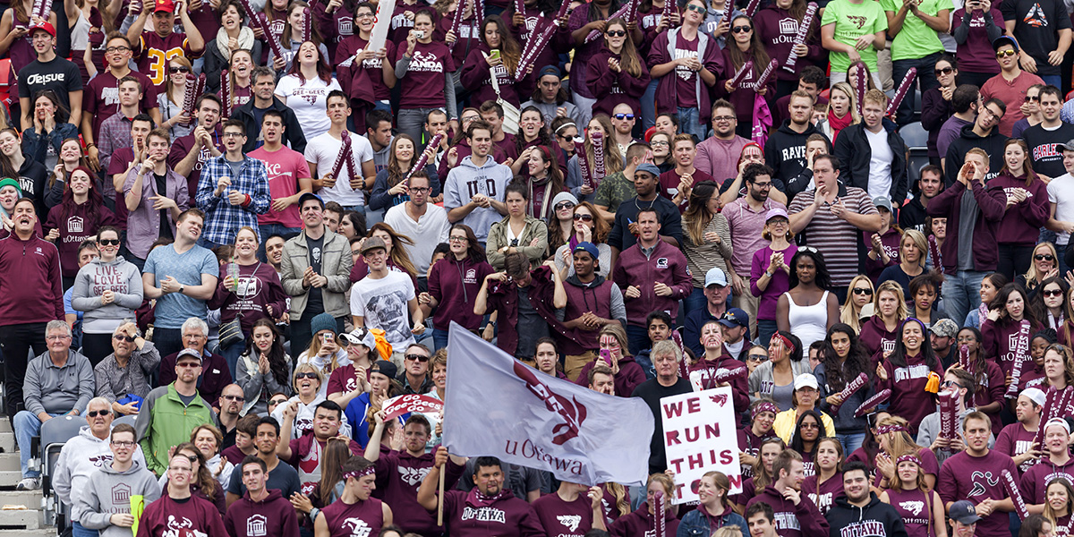 University of Ottawa Gee-Gees vs. Carleton University Ravens during the annual Panda Game, OUA football action at TD Place in Ottawa, Ontario, Canada, 20 September, 2014. Photo by Richard A. Whittaker. (http://richardawhittaker.ca) 
