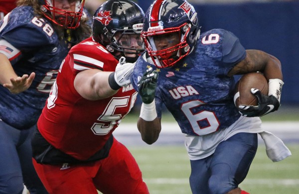 Team USA played Team Canada in USA Football's International Bowl at AT&T Stadium on Sunday January 31, 2016. (Photo by Ron Jenkins)