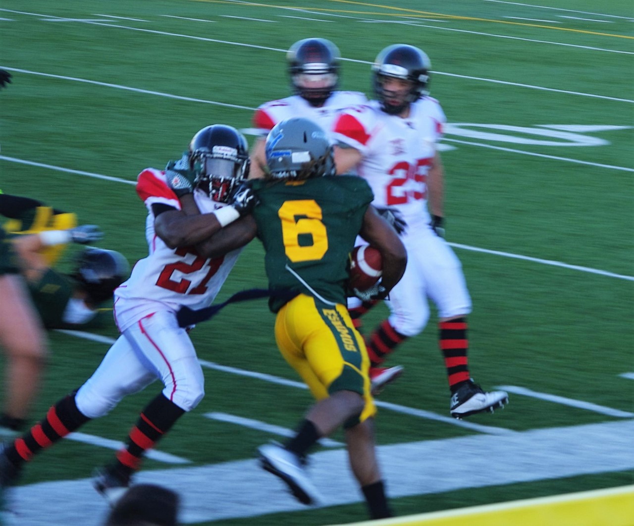 Steven (Sonic) Adu run an offender out of bounds