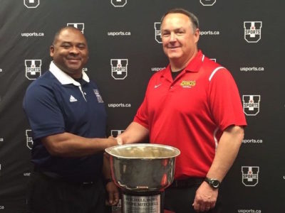 (Gary Waterman of the AUS champion StFX X-Men and Wayne Harris Jr. of the Vanier Cup finalist Calgary Dinos.)