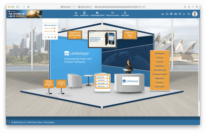 Screenshot of Chati client virtual event. LabVantage IoT 2025 booth