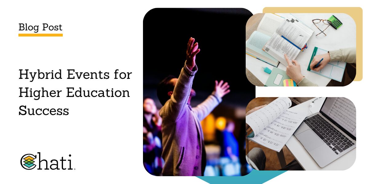 Graphic for a Chati blog post titled Hybrid Events for Higher Education Success