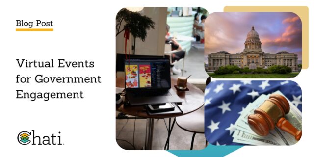 Graphic for a blog post centered around Chati virtual events regarding Virtual Events for Government Engagement