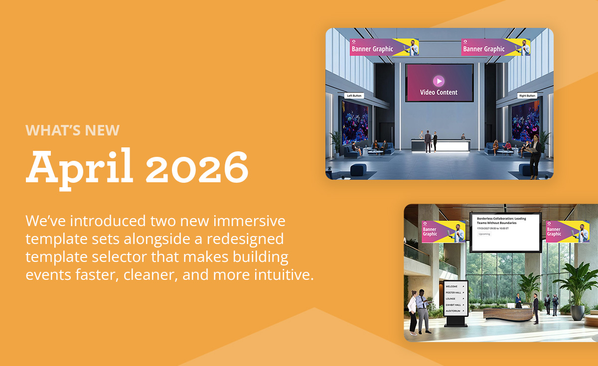 Graphic for the April 2026 release of updates to the Chati Virtual Event Platform