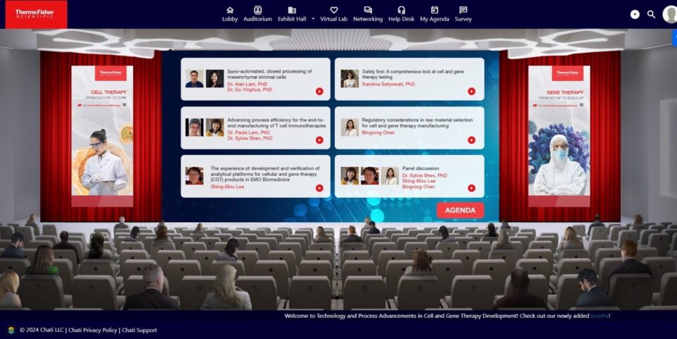 Auditorium image from a Thermo Fisher Scientific virtual event hosted on Chati.
