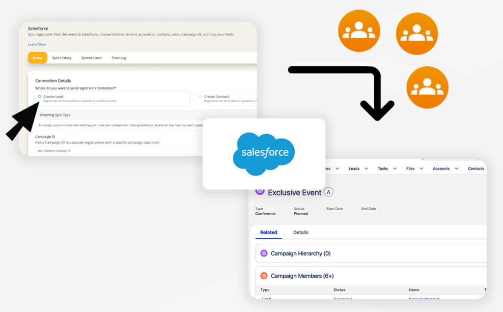 Screenshot 2026 03 13 at 3.11.15 PM Configure your Saleforce setup in Chati, and registration automatically ports over to leads or contacts in your account.