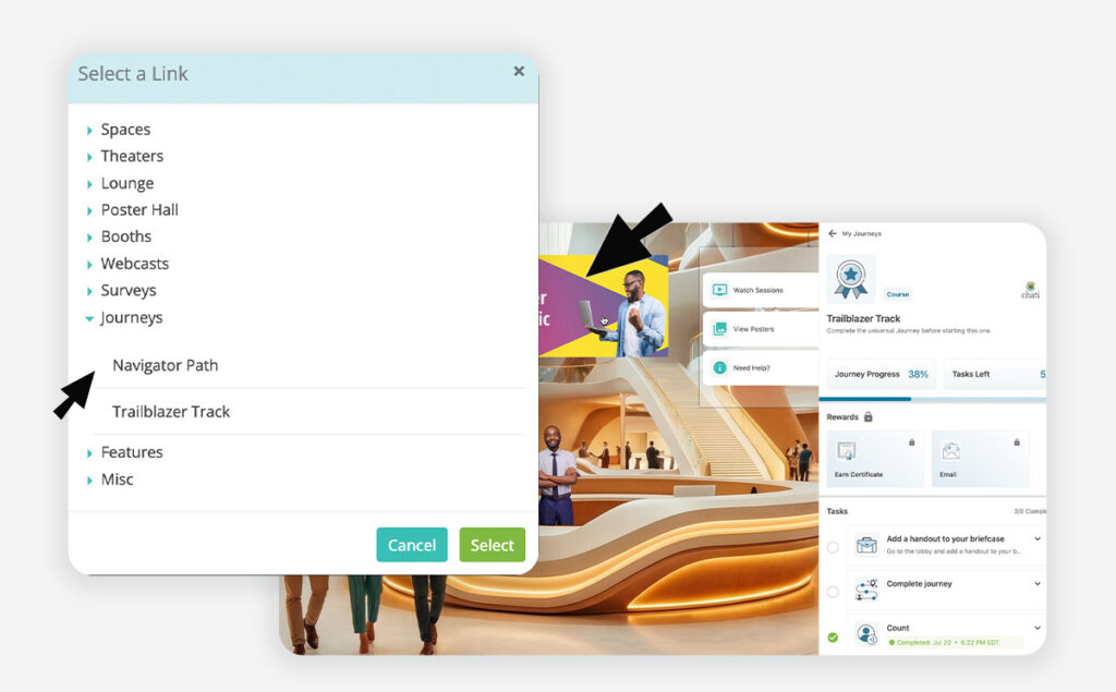 Select a specific journey to link to in the event.