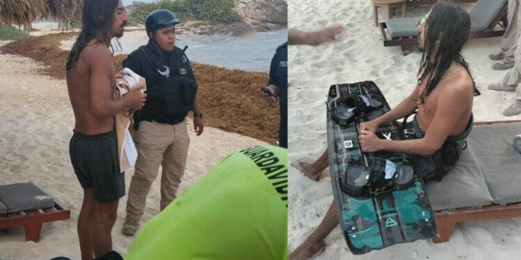Rescatan a surfista en Tulum